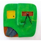 Horloge Klok, Face verte, 2 dents noires, de l'artiste Alexandre Tardif, dimension : 8 x 1 x 8 pouces de largeur, Décoration fonctionnelle, 1 batterie 2A, Bois : Tilleul ou pin