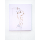 Nude II, de l'artiste Marie-Pierre Lortie, Oeuvre Encre, fil à broder sur soie, Création unique, dimension 24 x 20 pouces de largeur