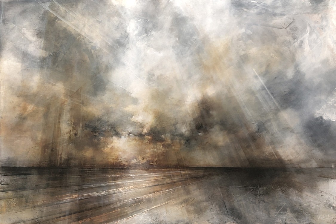 Élévation III, #0180, de l'artiste Yan Laboissonnière, Techniques mixtes sur bois , Création unique, Format de l'oeuvre : 40 x 60 pouces de largeur