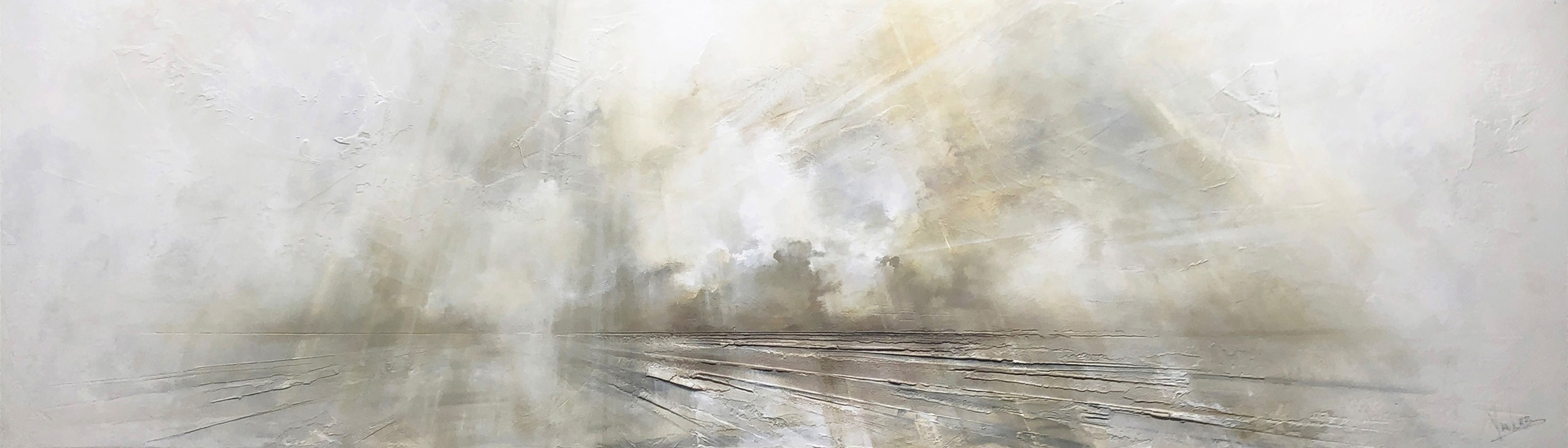 Infini VII, #0194, de l'artiste Yan Laboissonnière, Techniques mixtes sur bois, Création unique, Format de l'oeuvre : 24 x 84 pouces de largeur