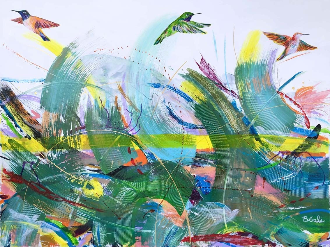 L'annonce du printemps, de l'artiste Brigitte Galipeau - BGALI, Tableau, Mixtes sur toile galerie, Dimension : 36 x 48 pouces de largeur