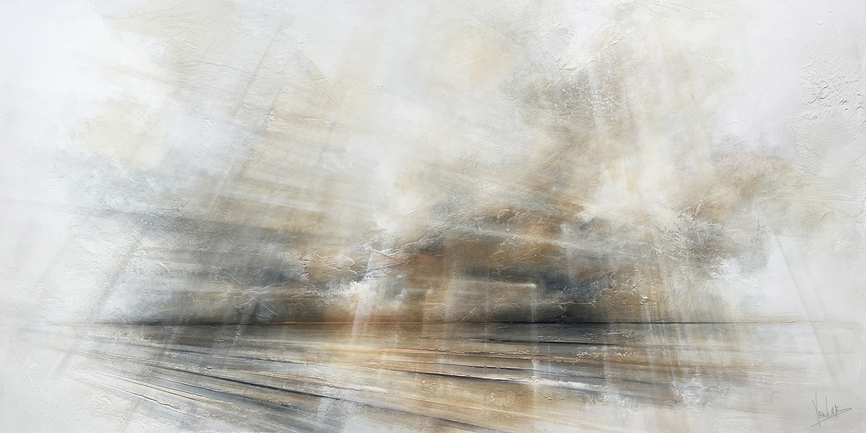 Vision, #0222, de l'artiste Yan Laboissonnière, Techniques mixtes sur bois, Création unique, Format de l'oeuvre : 30 x 60 pouces de largeur