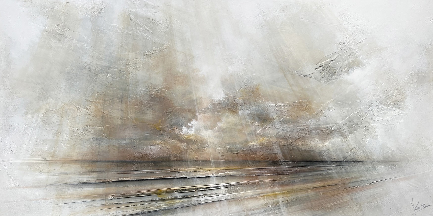 Illusion IV, #0223, de l'artiste Yan Laboissonnière, Techniques mixtes sur bois, Création unique, Format de l'oeuvre : 30 x 60 pouces de largeur