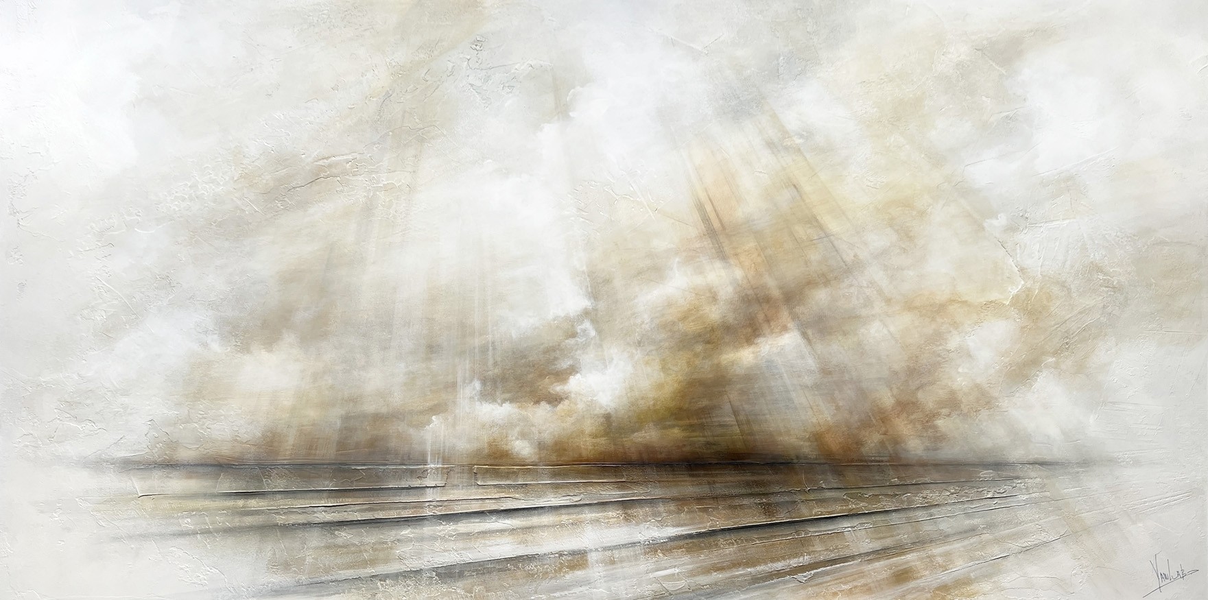 Vision II, #0224, de l'artiste Yan Laboissonnière, Techniques mixtes sur bois, Création unique, Format de l'oeuvre : 36 x 72 pouces de largeur