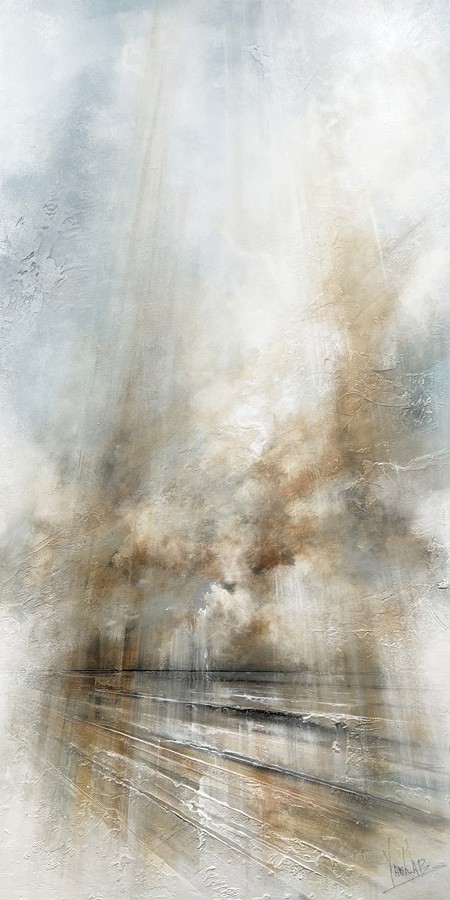 Illusion V, #0226, de l'artiste Yan Laboissonnière, Techniques mixtes sur bois, Création unique, Format de l'oeuvre : 40 x 20 pouces de largeur