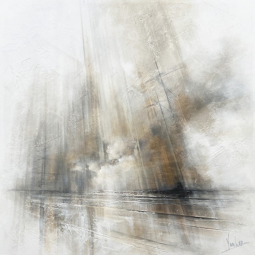 Illusion VI, #0228, de l'artiste Yan Laboissonnière, Techniques mixtes sur bois, Création unique, Format de l'oeuvre : 30 x 30 pouces de largeur