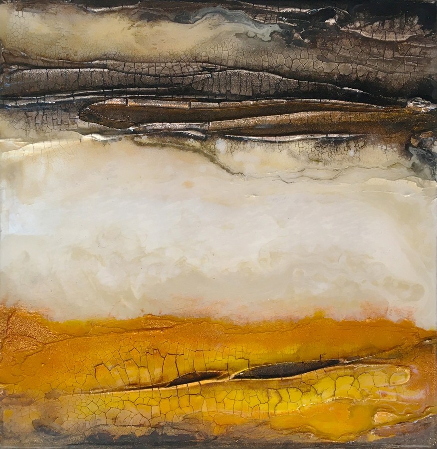 Lueur, no 572, de l'artiste Isabel Picard, Techniques mixtes sur bois, Création unique, dimension : 12 x 12 po de largeur