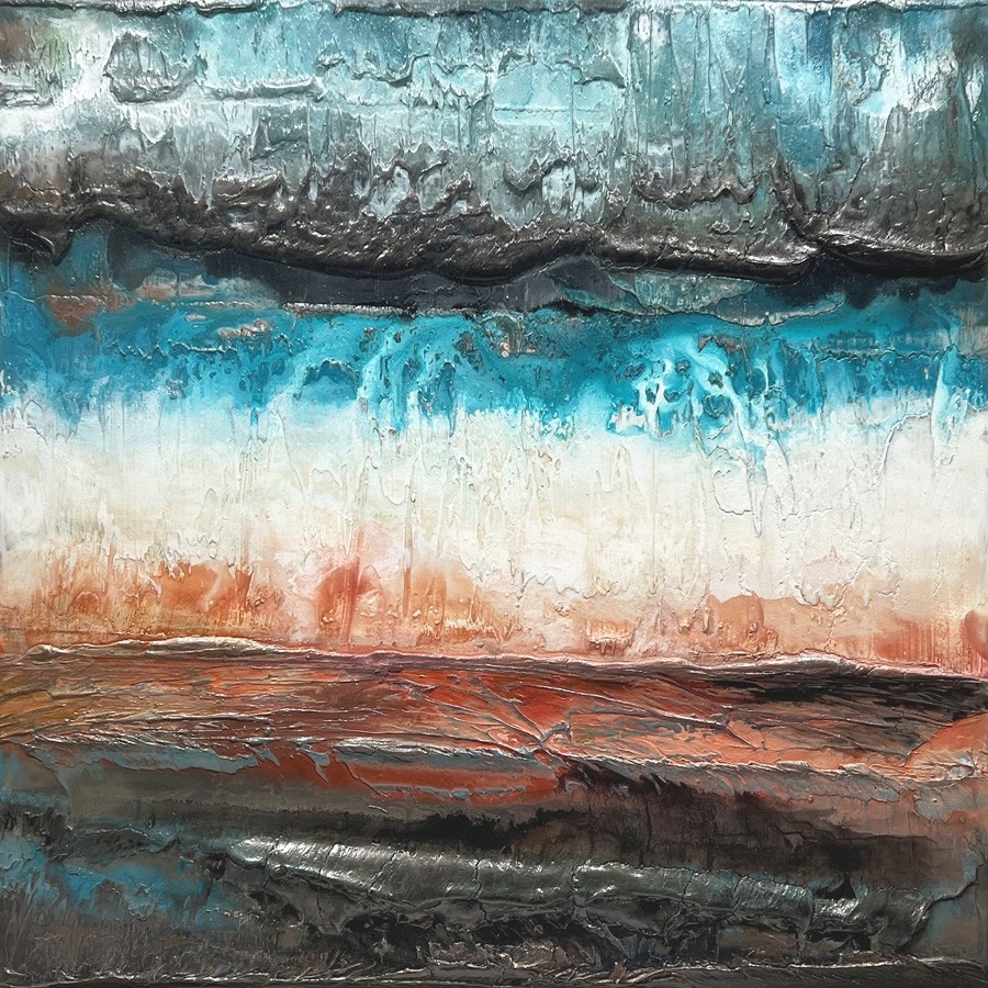 Élévation, no 775, de l'artiste Isabel Picard, Techniques mixtes sur bois, Création unique, dimension : 40 x 40 po de largeur