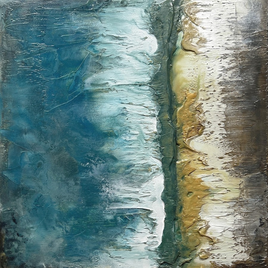 Seuil, no 776, de l'artiste Isabel Picard, Techniques mixtes sur bois, Création unique, dimension : 30 x 30 po de largeur