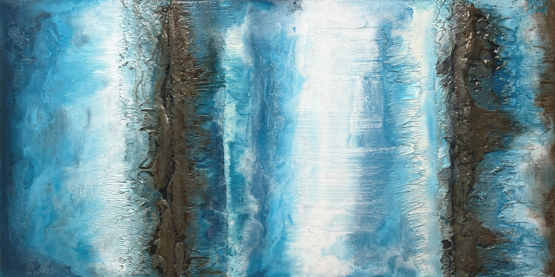 Résonance, no 777, de l'artiste Isabel Picard, Techniques mixtes sur bois, Création unique, dimension : 30 x 60 po de largeur