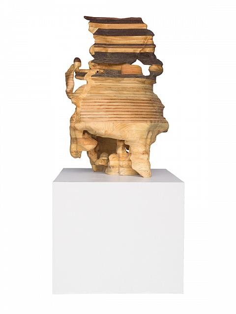 Terrasse maritime, de l'artiste Claudia Côté, Sculpture de bois, dimension : 39 H x 31 L x 23 L pouces, Création unique 