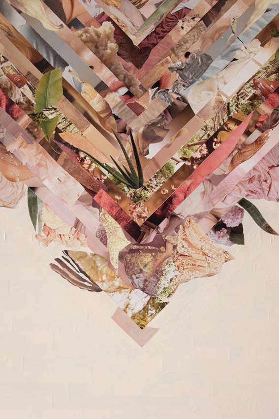 Émergence, de l'artiste Patricia Doucet, Tableau, Collage et acrylique sur toile, Création unique, dimension : 40 x 30 po de largeur