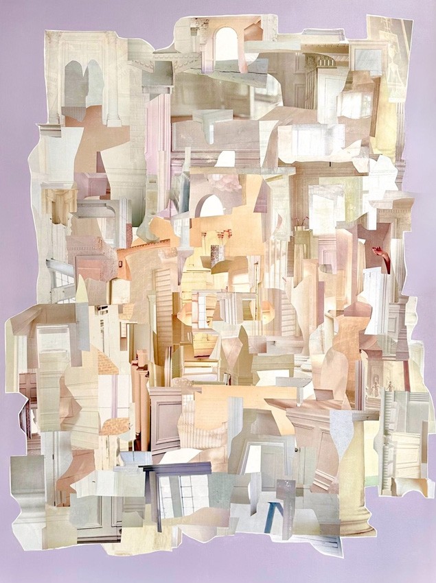 Home is Portal, de l'artiste Patricia Doucet, Tableau, Collage et acrylique sur toile, Création unique, dimension : 48 x 36 po de largeur