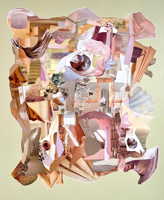 Portail du coeur, de l'artiste Patricia Doucet, Tableau, Collage et acrylique sur toile, Création unique, dimension : 36 x 30 po de largeur