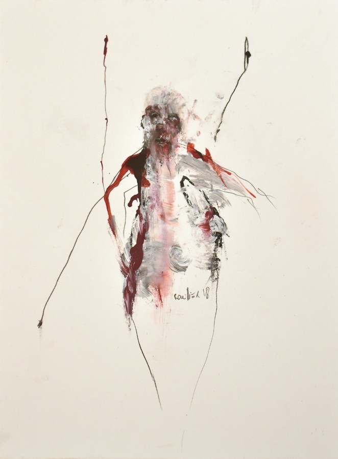 Crevette à bretelle, de l'artiste Benoit Genest Rouillier, Oeuvre sur papier, Techniques mixtes, Création unique, dimension : 13.75 po x 10 po de largeur