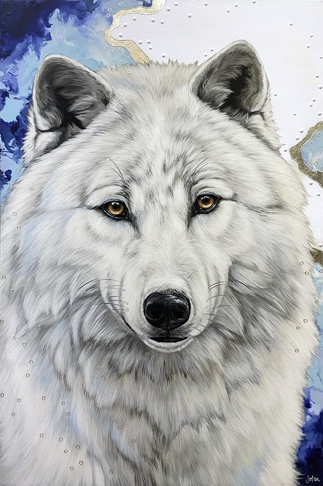 Les étoiles dessinent ma voie, de l'artiste Joannie Langlois, Tableau, Acrylique, feuille d'or véritable 13.5 K, sur toile galerie, Création unique, dimension : 36 x 24 po de largeur