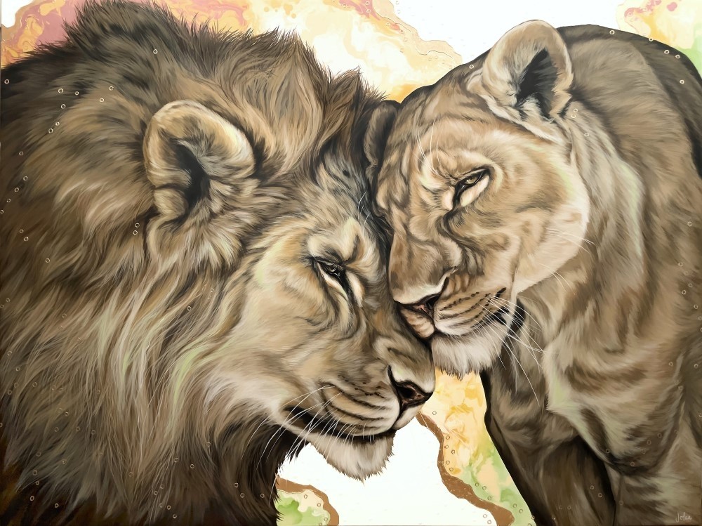 Je suis là, de l'artiste Joannie Langlois, Tableau, Acrylique, Acrylique, feuille d'or véritable 23.75 K, sur toile galerie, Création unique, dimension : 36 x 48 po de largeur