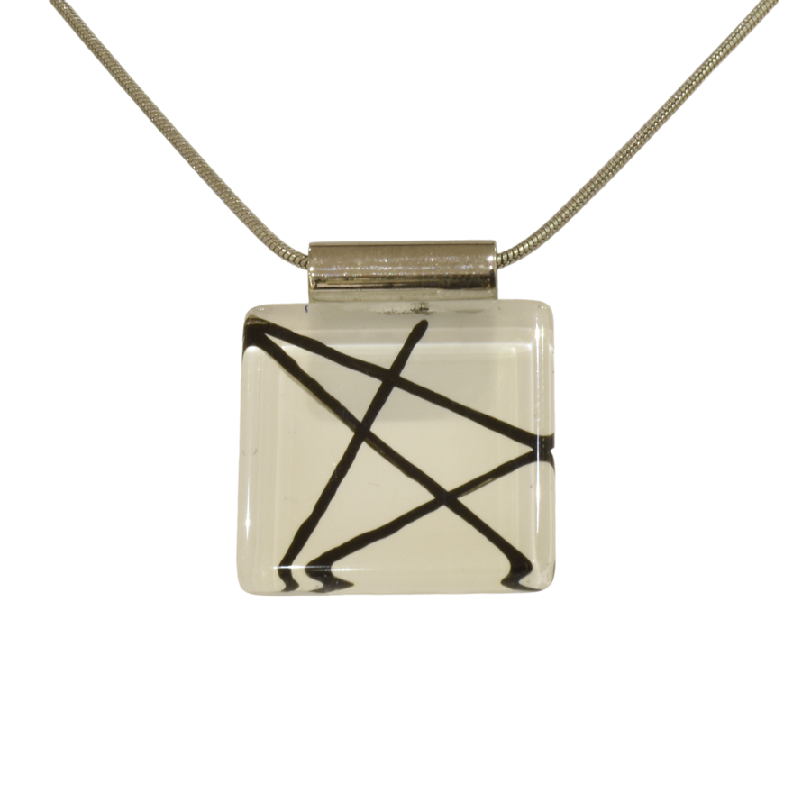 Collier carré 1 pouce, no 46, de l'artiste Azurine, Peint à la main, Chaîne 18 po acier inoxydable, Matière première : verre, cuisson au four