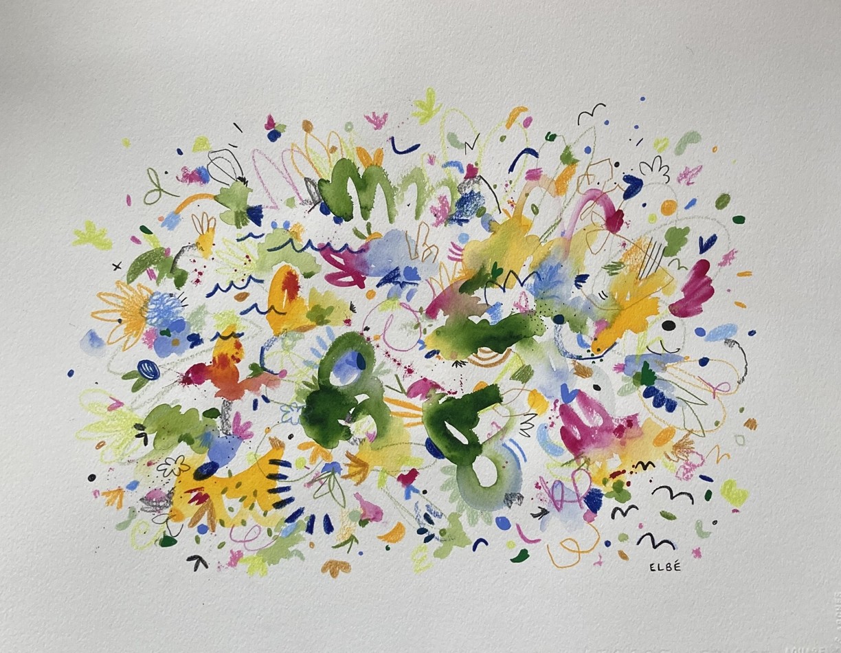 À la saveur de miel et de rosée (o.encadrée), de l'artiste Laurence Bélanger (ELBÉ), Oeuvre papier, Médiums mixtes, sur papier archive, Création unique, dimension : 16 x 20 po de largeur
