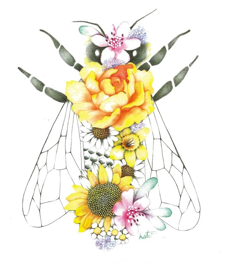 Affiche, Abeille florale, de l'artiste Katrinn Pelletier, dimension : 10 x 8 po de largeur