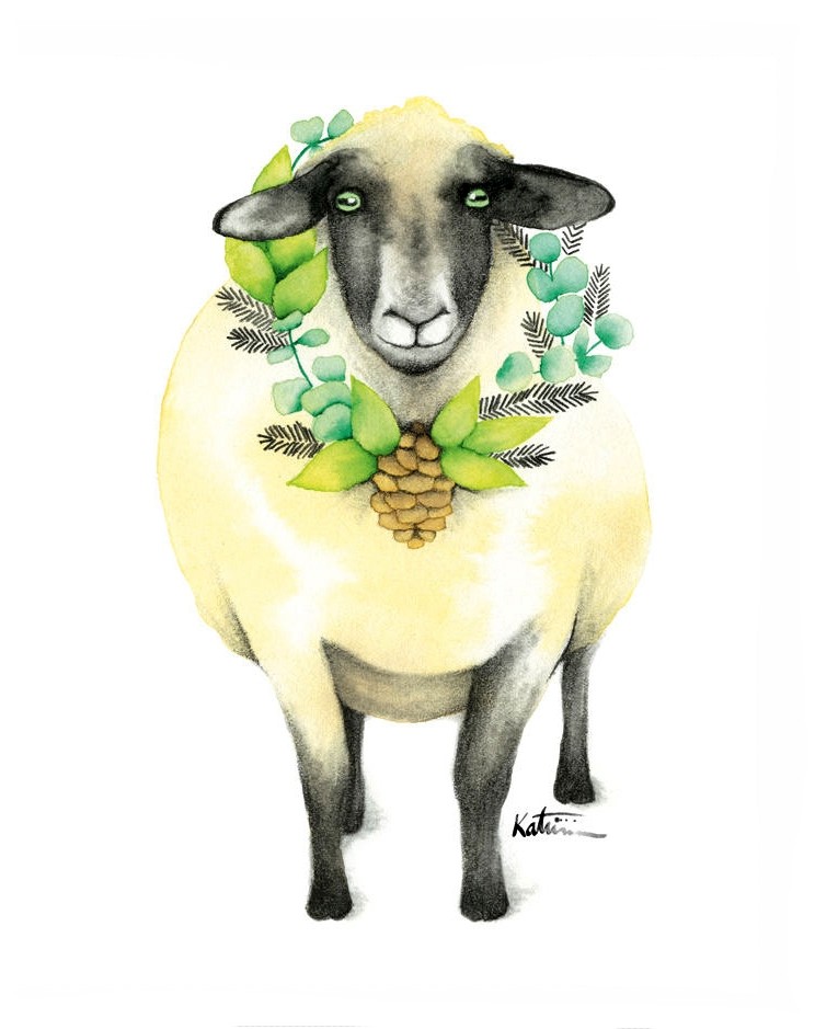 Affiche, Mouton amoureux, de l'artiste Katrinn Pelletier, dimension : 10 x 8 po de largeur
