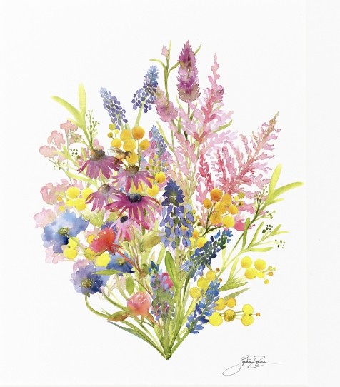 Affiche, --- Jours heureux ---, de l'artiste Sophie Rozenn Boucher, dimension : 10 x 8 pouces de largeur, affiche prête à être encadrée