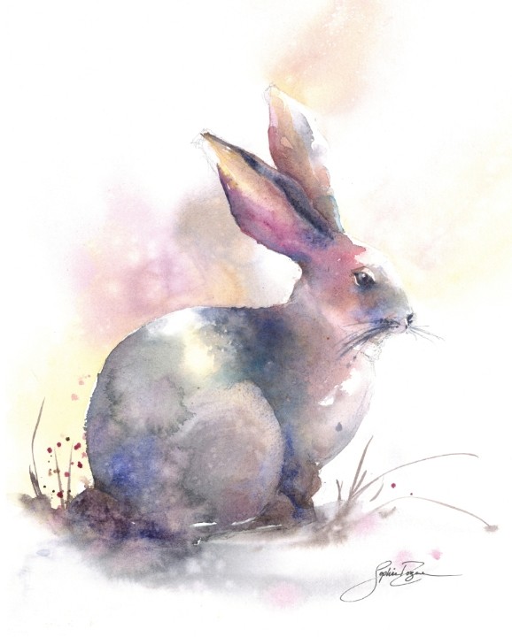 Affiche, --- Lapin ---, de l'artiste Sophie Rozenn Boucher, dimension : 10 x 8 pouces de largeur, affiche prête à être encadrée