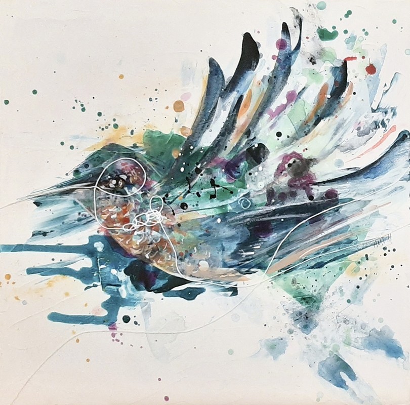 Allegria, de l'artiste Anne-Marie Villeneuve, Tableau, Mixtes sur toile galerie, Création unique, dimension : 12 x 12 po de largeur