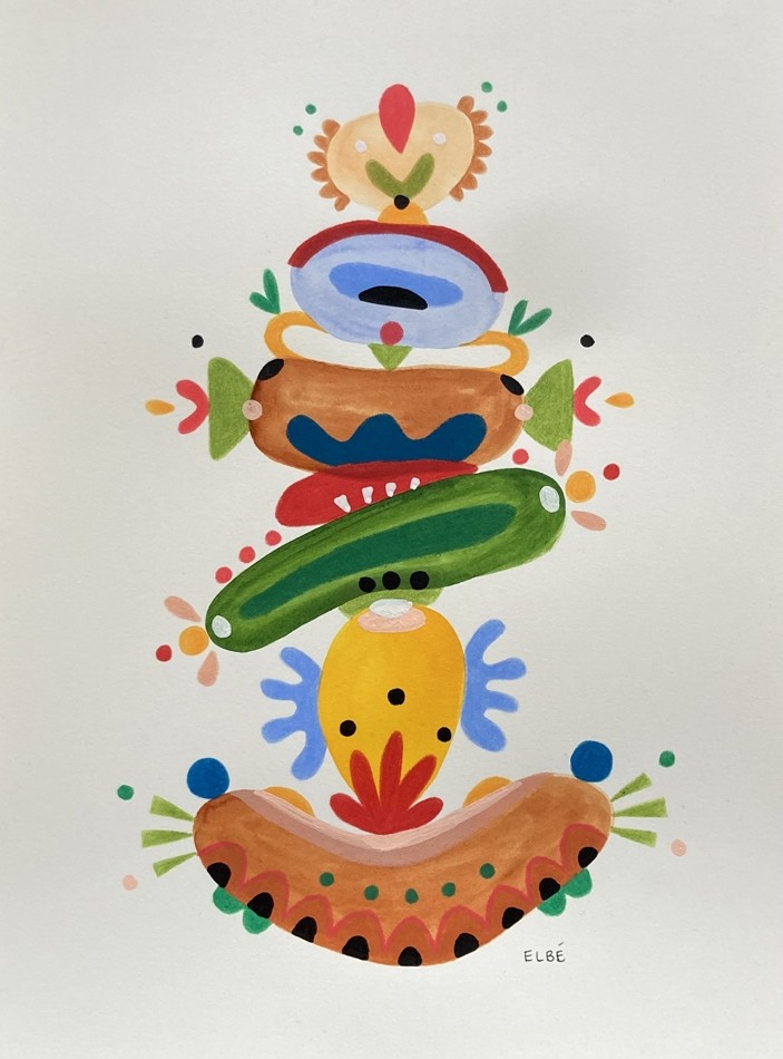 Au menu ce soir (o.encadrée), de l'artiste Laurence Bélanger (ELBÉ), Oeuvre papier, Médiums mixtes, sur papier archive, Création unique, dimension : 12 x 9 po de largeur