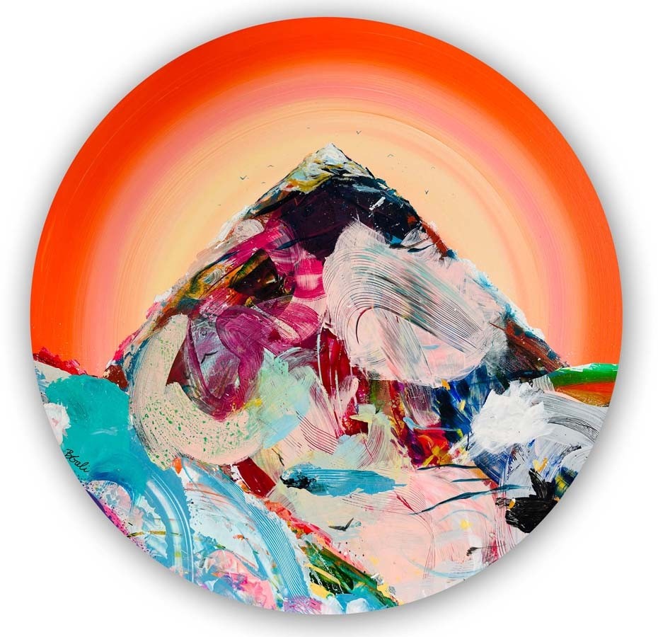 Contemplation au sommet, de l'artiste Brigitte Galipeau - BGALI, Tableau, Techniques mixtes sur toile, Dimension : 24 pouces rond