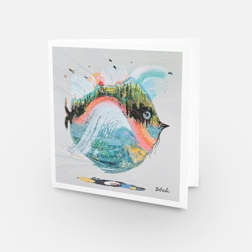 Carte de souhaits -- Les  jeux de la mer --, de l'artiste Brigitte Galipeau BGALI, sans texte, avec enveloppe  Vous pouvez inscrire votre message à l'intérieur.  Carte vendue à l'unité