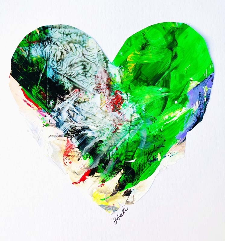 Carte de souhaits -- Coeur vert --, de l'artiste Brigitte Galipeau BGALI, sans texte, avec enveloppe  Vous pouvez inscrire votre message à l'intérieur.  Carte vendue à l'unité