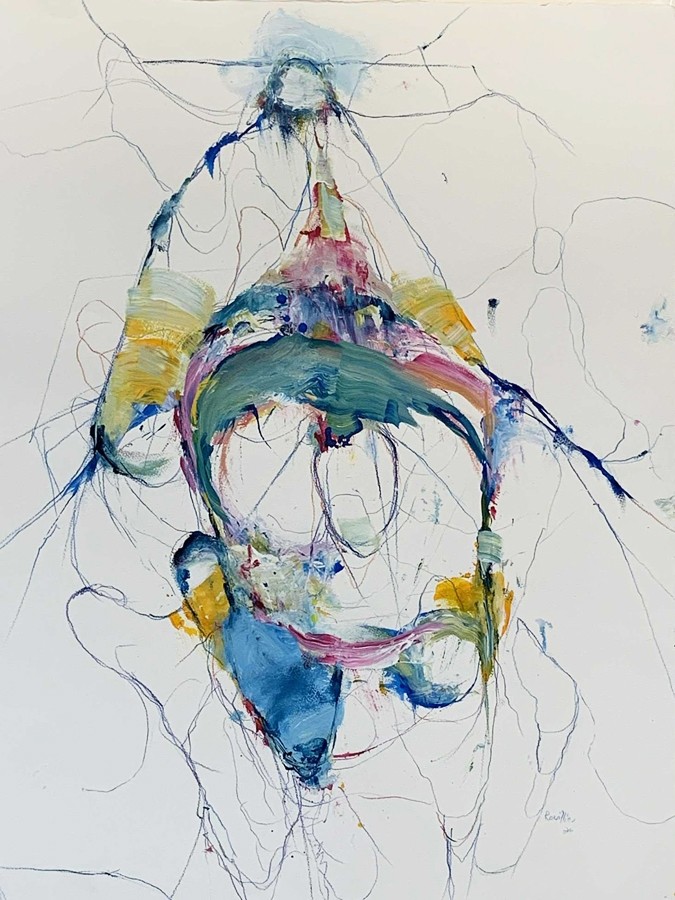 Le géant obstrué, de l'artiste Benoit Genest Rouillier, Oeuvre papier, Mixtes sur papier, Création unique, dimension : 30 x 22 po de largeur