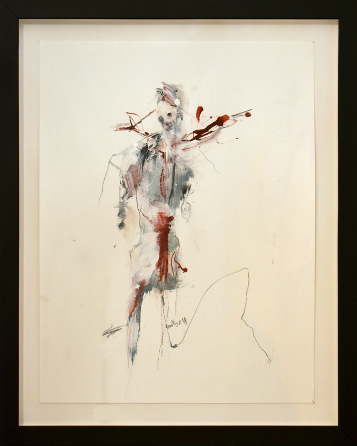 Ecologie (o.encadrée), de l'artiste Benoit Genest Rouillier, Oeuvre sur papier, Sanguine sèche, plomb, encre de Chine, acrylique, Création unique, dimension : 13.75 x 10.25 po de largeur