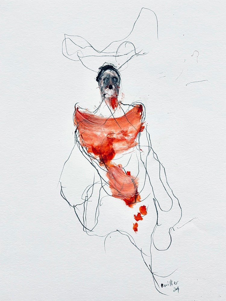 Gras de foie (O. encadrée), de l'artiste Benoit Genest Rouillier, Oeuvre papier, Mixtes sur papier, Création unique, dimension : 13.75 x 10.25 po de largeur