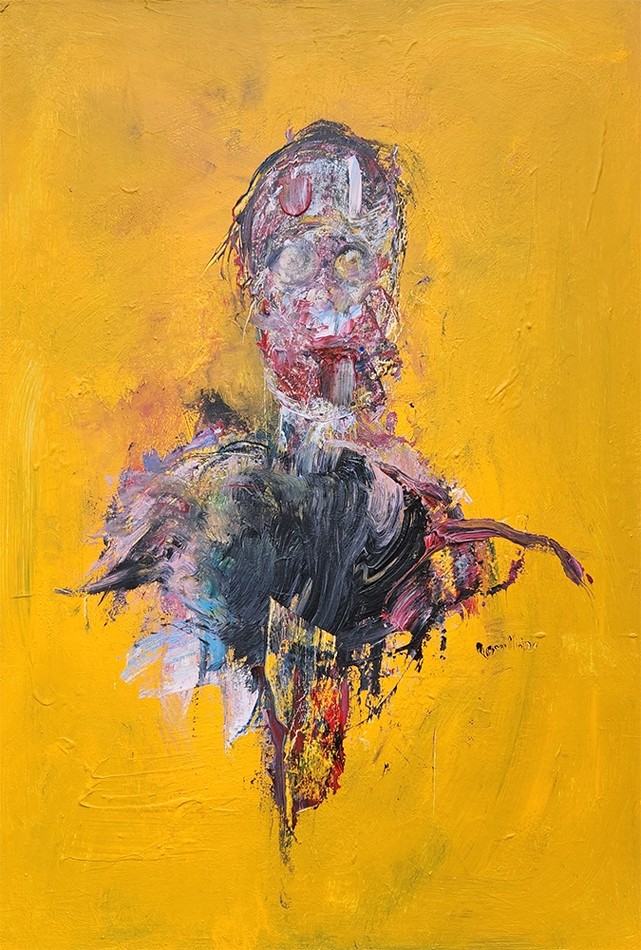 La balayeuse, de l'artiste Benoit Genest Rouillier, Tableau, Acrylique sur toile, Création unique, dimension : 30 x 20 po de largeur