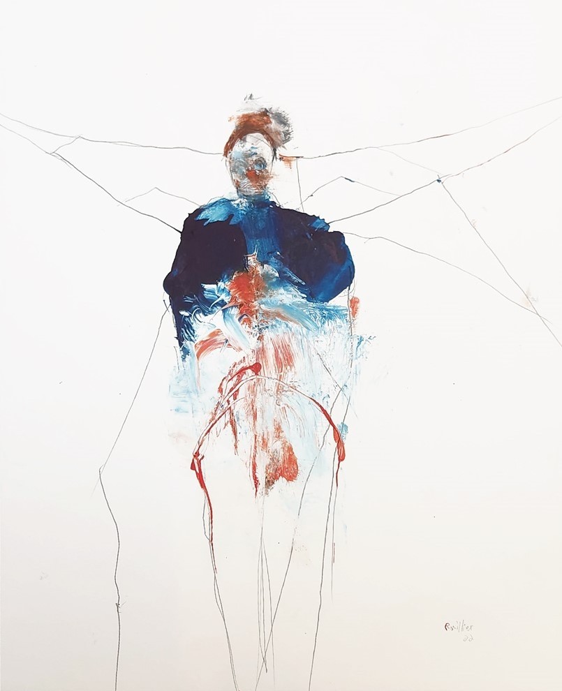 Quelques kilos (O. encadrée), de l'artiste Benoit Genest Rouillier, Oeuvre papier, Mixtes sur papier, Création unique, dimension : 13.75 x 10.25 po de largeur