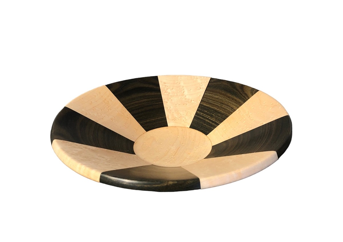 Bol-(Centre de table), no 2, de l'artiste Martin Simon, pièce originale, faite de bois : Gaïac + érable piqué, dimension : 11 3/4 x 2 3/4 pouces