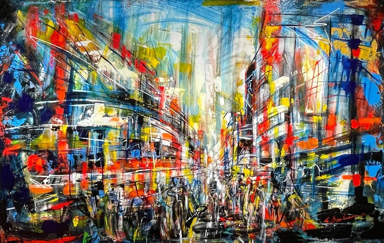 Booster, de l'artiste Gisèle Boulianne, Tableau, Acrylique sur toile, Création unique, dimension : 40 x 60 po de largeur