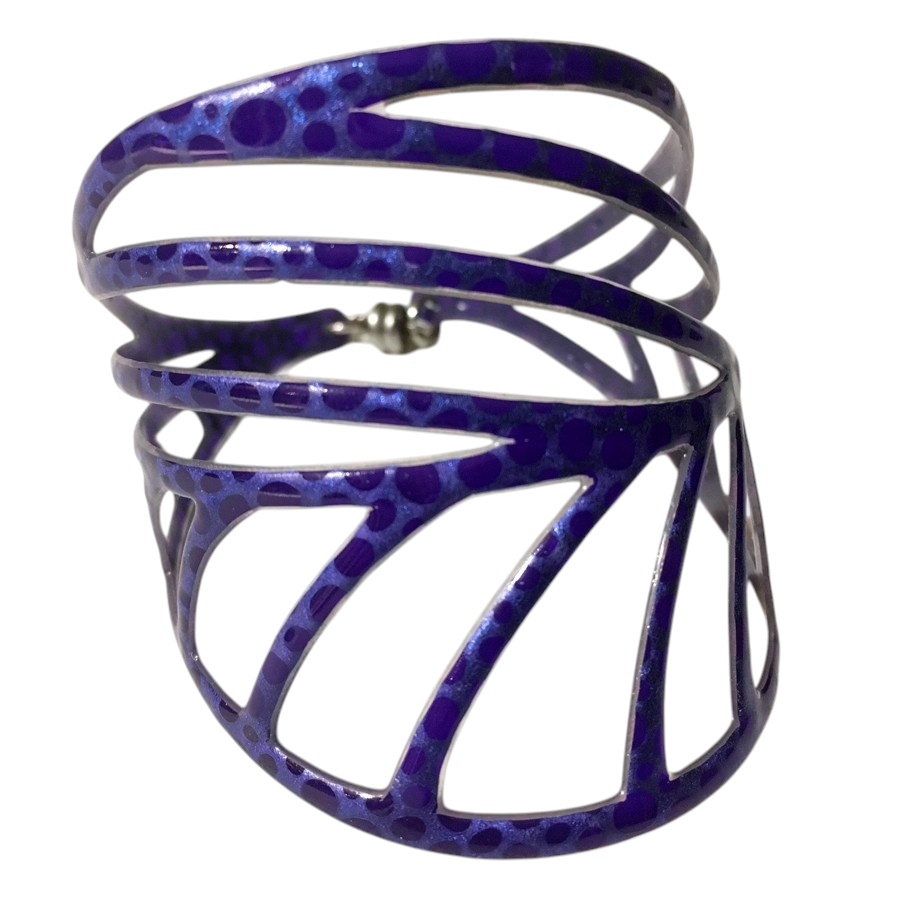 Bracelet Peuplier (multi violets), no 23, de l'artiste Molusk, Longueur 6.75 pouces, Bijou d'inspiration aquatique souple et léger fait de PVC coloré qui épouse la forme du corps à la manière d’un tatouage