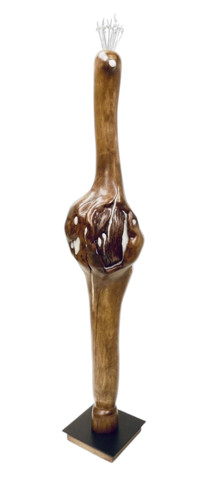 Burlesque, de l'artiste Christianne Hamel, Sculpture, matière : Érable - Métal - Verre - Résine, Technique : Taille directe, Création unique, dimension : 25 x 162 x 25 cm