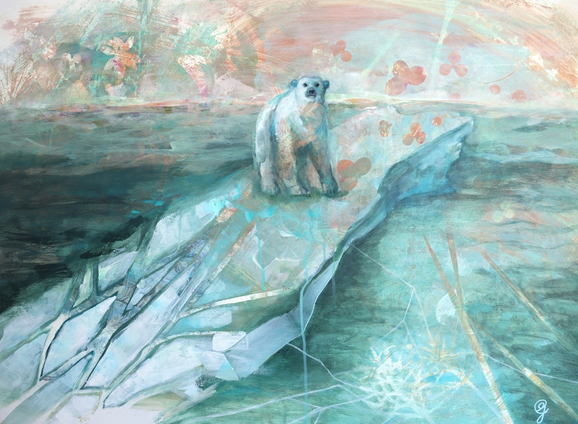 En mille morceaux, de l'artiste Carine Génadry, Tableau, Techniques mixtes sur panneau de bois, Dimension : 22 x 30 pouces de largeur