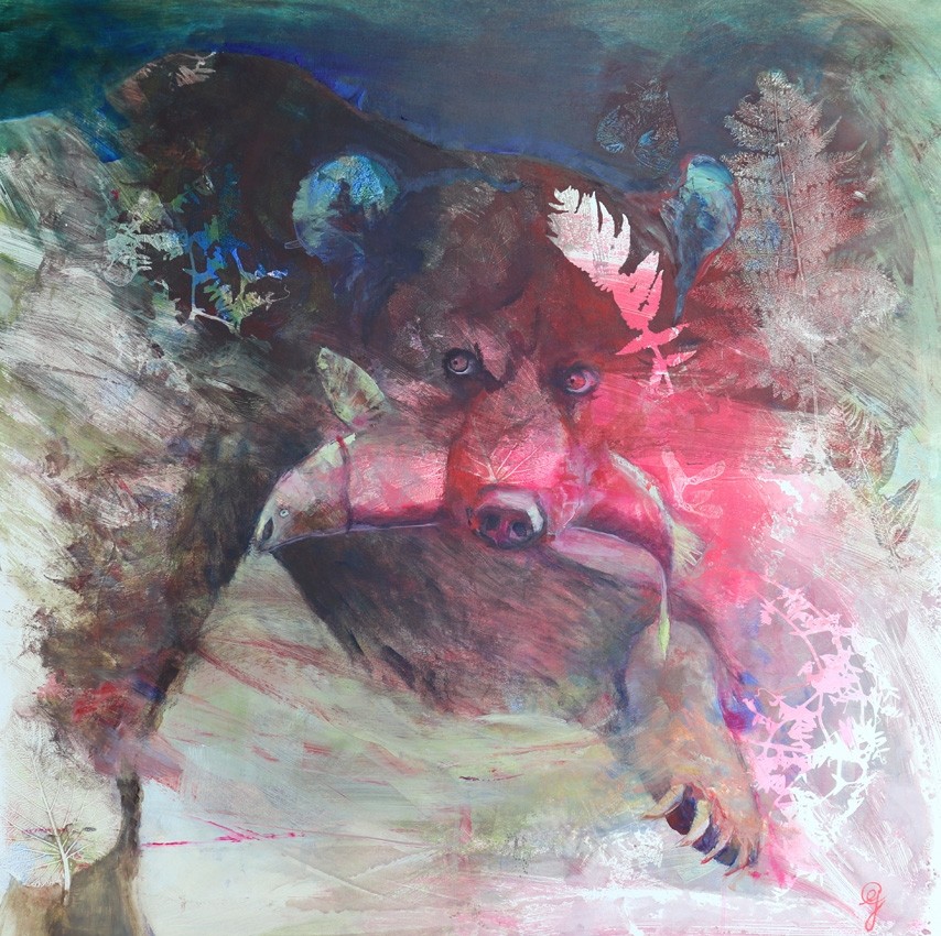 Pink tango, de l'artiste Carine Génadry, Tableau, Techniques mixtes sur panneau de bois, Dimension : 30 x 30 pouces de largeur