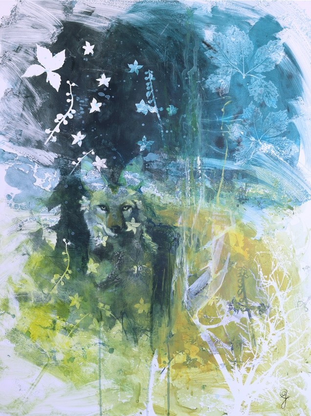 Poussières d'étoiles, de l'artiste Carine Génadry, Tableau, Techniques mixtes sur panneau de bois, Dimension : 30 x 22 pouces de largeur