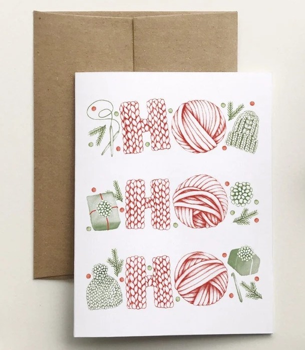 Carte de souhaits 4x5 po, -- Ho ho ho --, de l'artiste Katrinn Pelletier, dimension : 4.25 x 5.5 pouces largeur, sans texte, avec enveloppe  Vous pouvez inscrire votre message à l'intérieur.  Carte vendue à l'unité