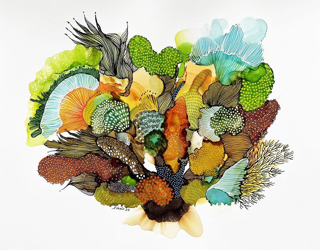 Carte de souhaits 5x5 po, Ce silence si fragile, de l'artiste Nancy Létourneau, dimension : 5.25 x 5.25 pouces largeur, sans texte, avec enveloppe  Vous pouvez inscrire votre message à l'intérieur.  Carte vendue à l'unité