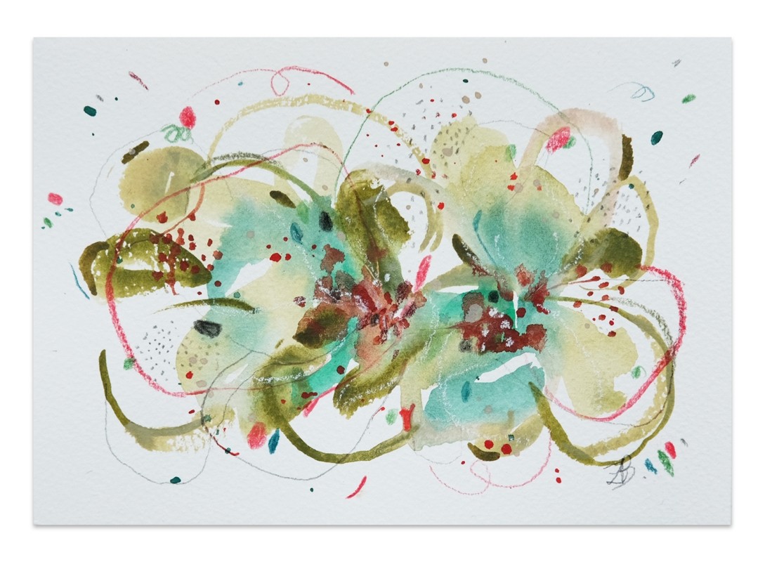 Choeur, série 'Parcelles', de l'artiste Zoé Boivin, Oeuvre sur papier, Médiums mixtes, Création unique, dimension 5 x 7 pouces de largeur
