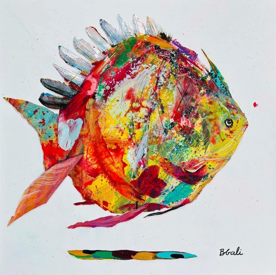 Coeur de sirène, de l'artiste Brigitte Galipeau - BGALI, Tableau, Acrylique, encre et collage d'acrylique sur toile, Dimension : 24 x 24 pouces