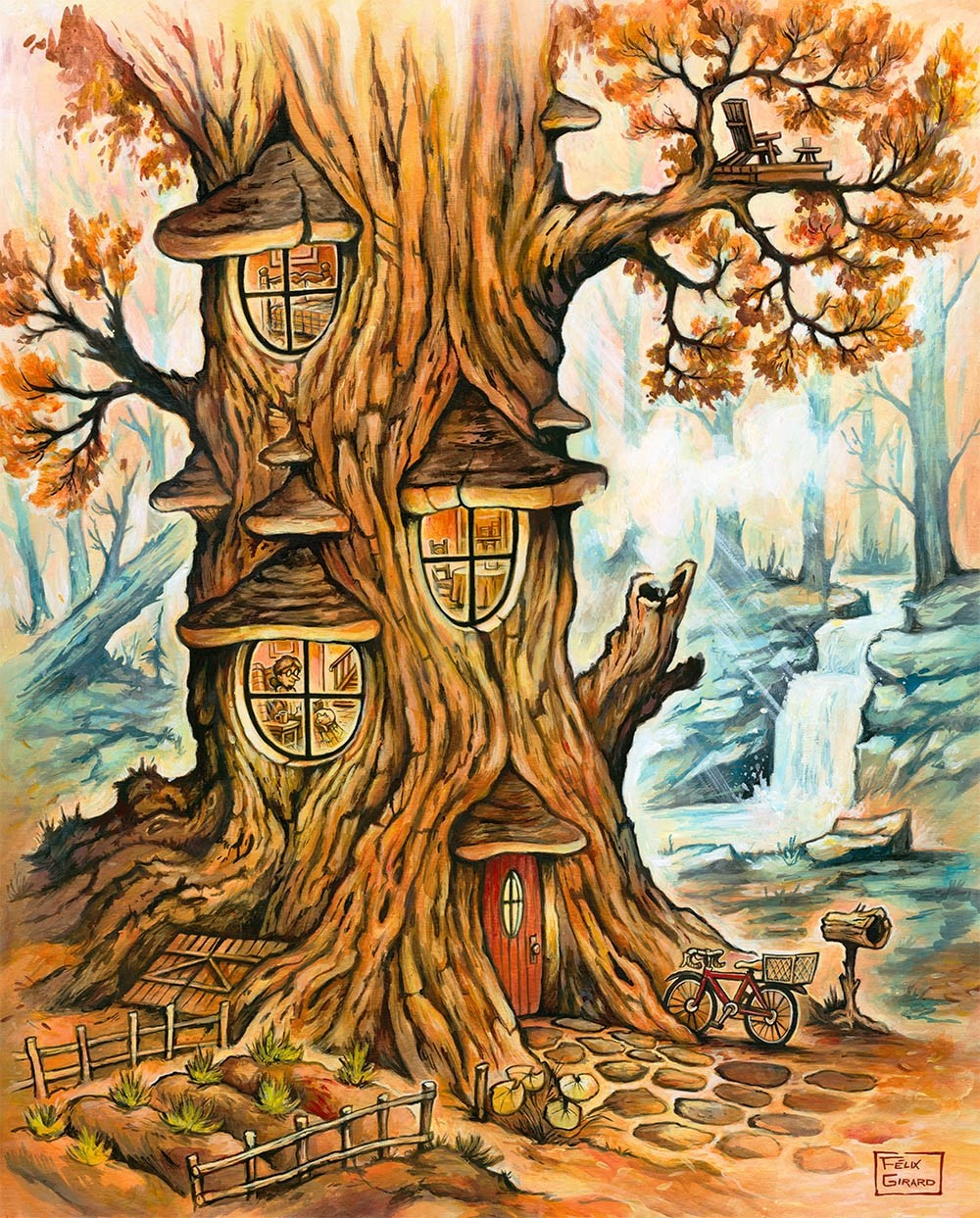 Carte de souhaits 7x5, Un coin paisible, de l'artiste Félix Girard, dimension : 7 x 5 pouces largeur, sans texte, avec enveloppe, Vous pouvez inscrire votre message à l'intérieur, Carte vendue à l'unité