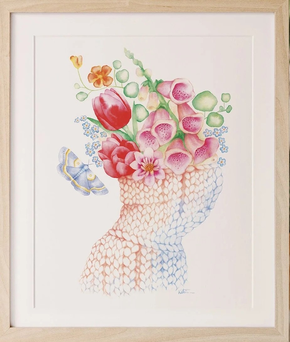 Affiche, -- Col printanier --, de l'artiste Katrinn Pelletier, Illustration, aquarelle, crayons de couleur, ..., dimension : 16 x 12 de largeur